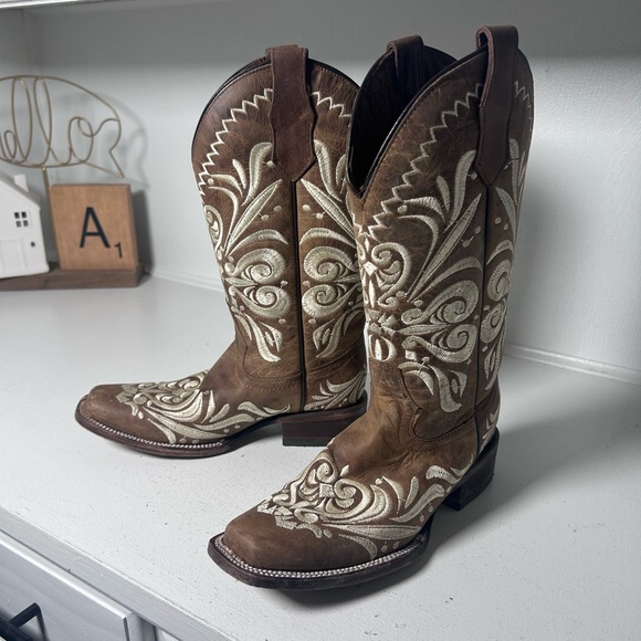 Circle G Shoes - Circle G Brown Embroidered Western Cowboy Boots Women 6.5 Leather Rodeo